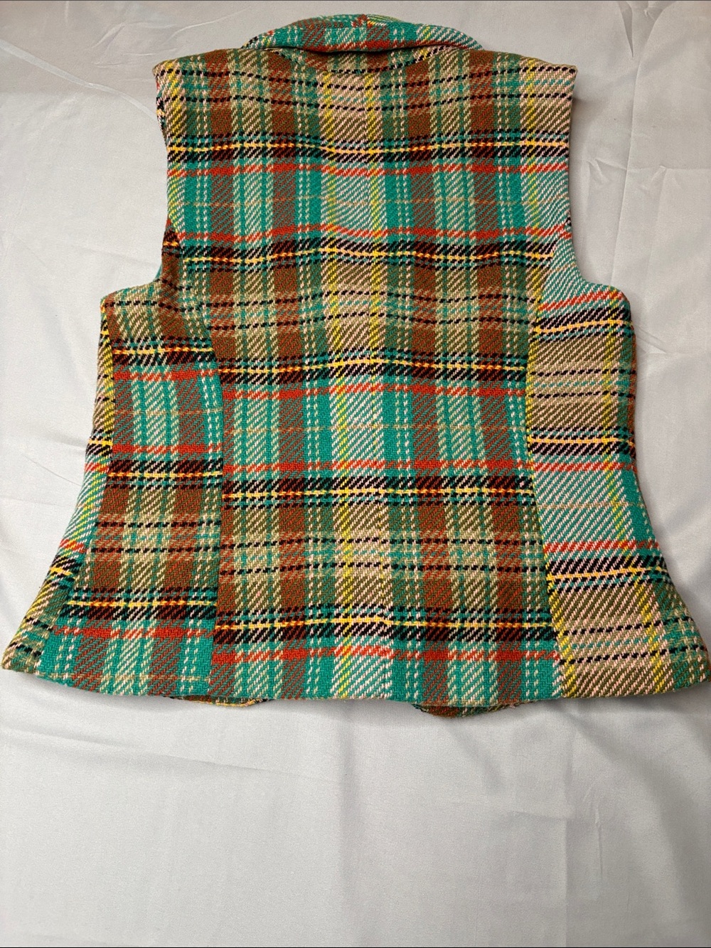 Modcloth Plaid Teal, Brown and Cream Plaid Vintage Style Wool Blend Vest Size L - Picture 5 of 10